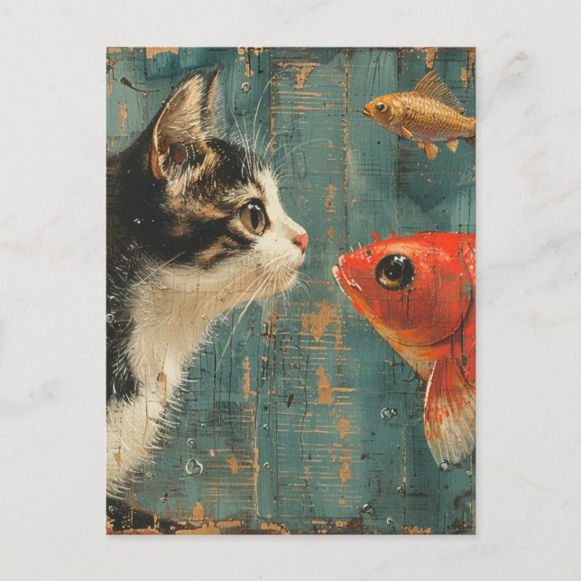 Cat and Fish Postcard (Front)