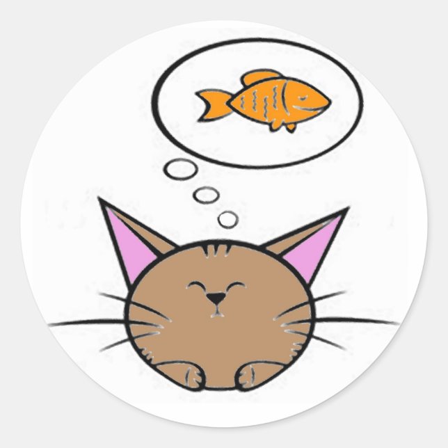 cat and fish round sticker (Front)