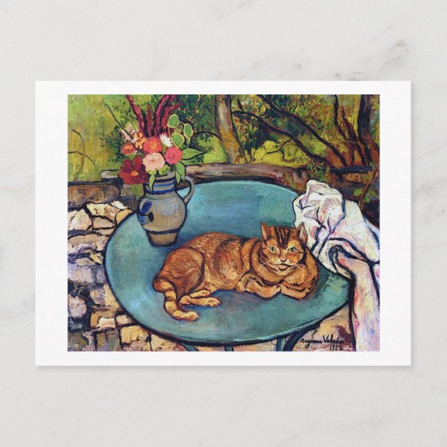 Cat and Flower vase, Suzanne Valadon Postcard (Front)