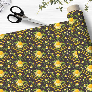 Cat and Flowers Floral Fabric