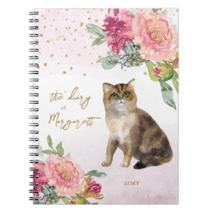 Cat And Flowers Illustration Kids Notebook