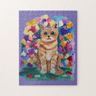 Cat and Flowers Jigsaw Puzzle
