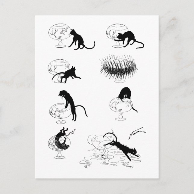 Cat and Goldfish, Alexandre Steinlen Postcard (Front)