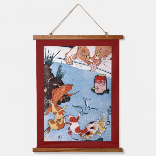 Cat and Goldfish, Kuniyoshi, Ukiyo-e Hanging Tapestry (Front)