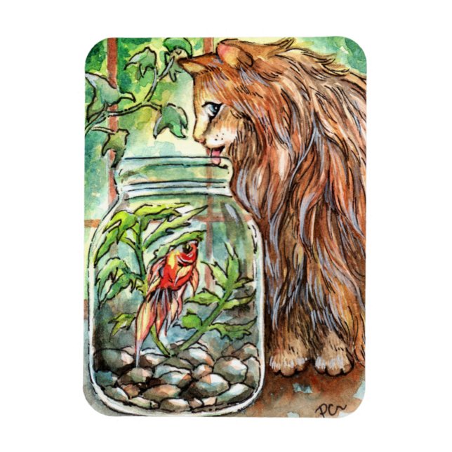 Cat and Goldfish Magnet (Vertical)