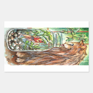 Cat and Goldfish Rectangular Sticker