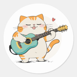 Cat and Guitar Classic Round Sticker