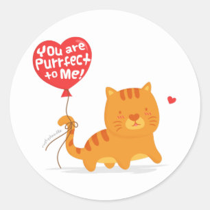 Cat and Heart Balloon Purrfect To Me Classic Round Sticker