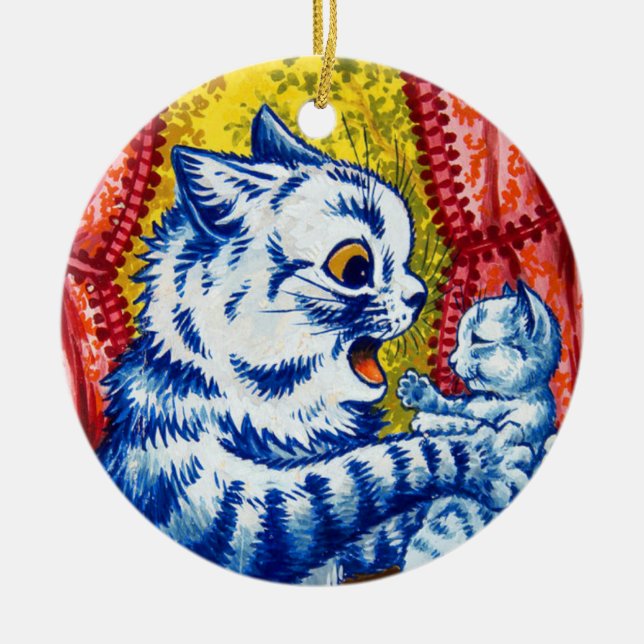 Cat and Her Kittens Ceramic Ornament (Front)