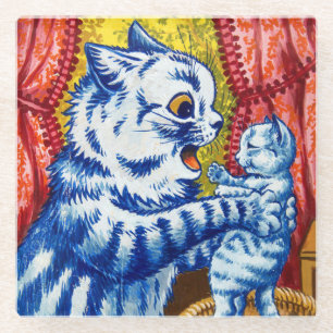 Cat and Her Kittens Glass Coaster