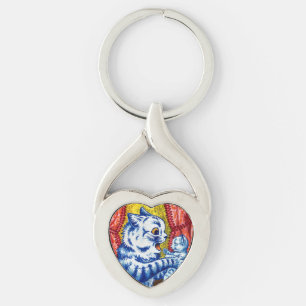 Cat and Her Kittens Key Ring
