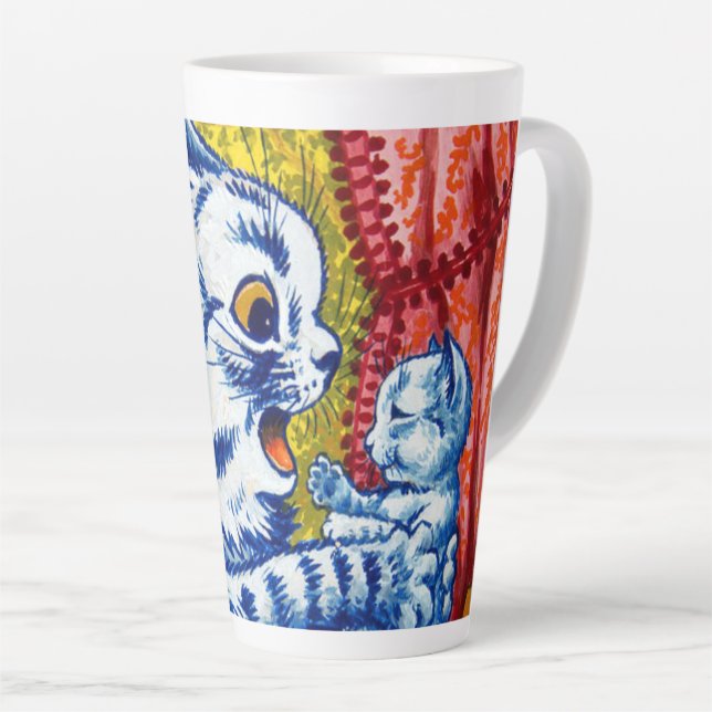 Cat and Her Kittens Latte Mug (Right Angle)