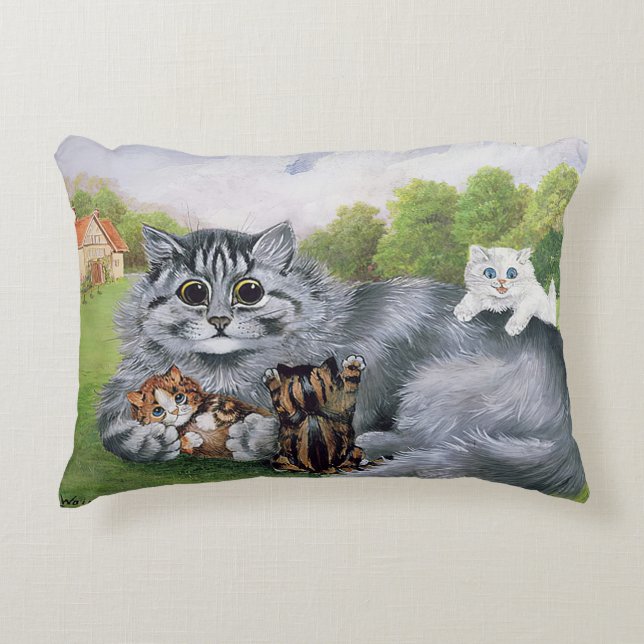Cat and her Kittens, Louis Wain Decorative Cushion (Front)