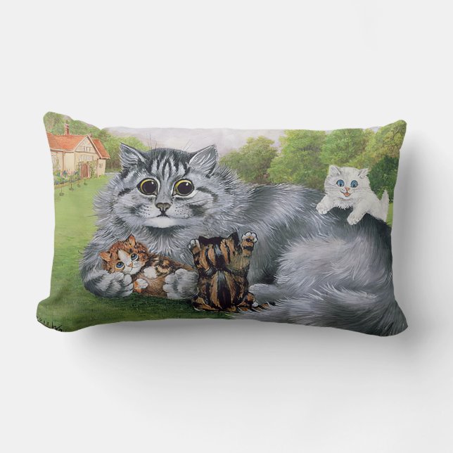 Cat and her Kittens, Louis Wain Lumbar Cushion (Front)