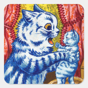 Cat and Her Kittens Square Sticker