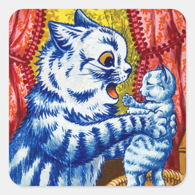 Cat and Her Kittens Square Sticker (Front)