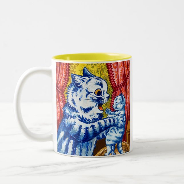 Cat and Her Kittens Two-Tone Coffee Mug (Left)