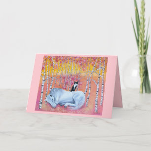 Cat and Horse Friends Whimsical Art Card