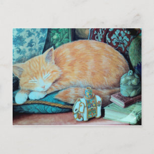 Cat and Indian Elephant Design Postcard