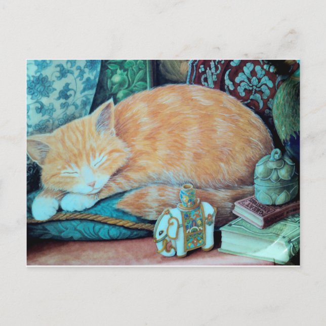 Cat and Indian Elephant Design Postcard (Front)
