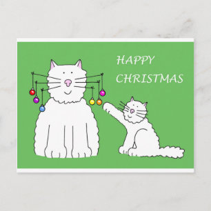 Cat and Kitten Playing with Christmas Baubles Holiday Postcard