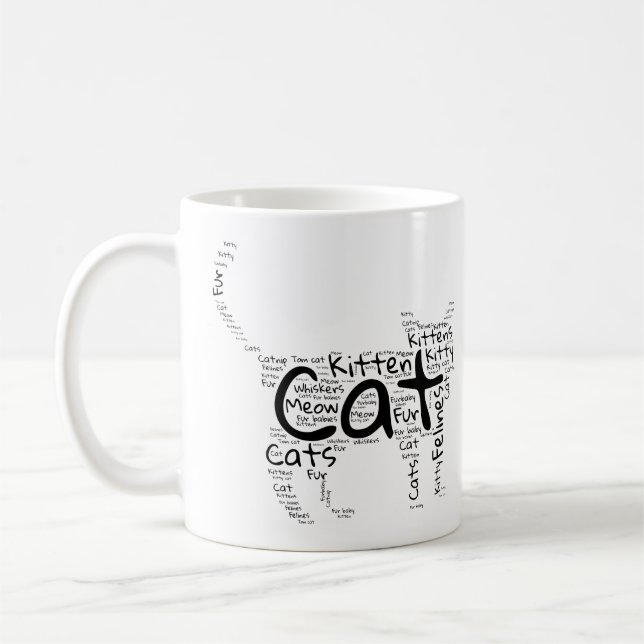 Cat and Kitten Word Cloud - Unique Design  Coffee Mug (Left)