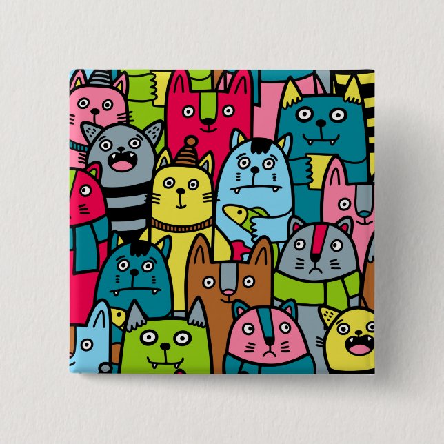 Cat and kittens 15 cm square badge (Front)