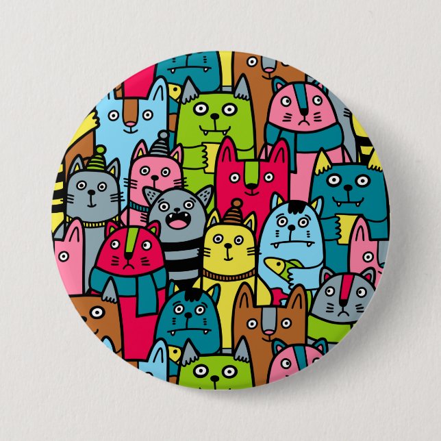 Cat and kittens 7.5 cm round badge (Front)