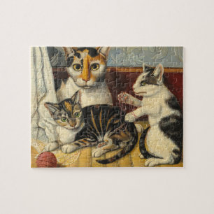 Cat and Kittens American 19Th Century Jigsaw Puzzle