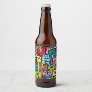 Cat and kittens beer bottle label
