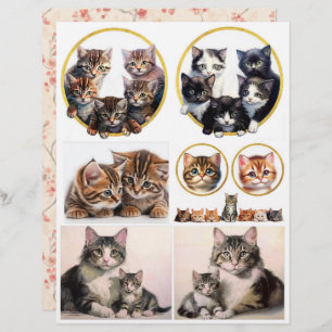 Cat and Kittens Ephemera in Vintage Style