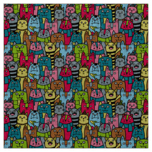 Cat and kittens fabric