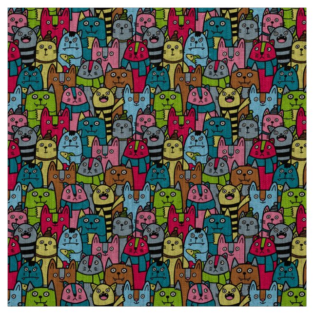 Cat and kittens fabric (Swatch)