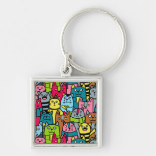 Cat and kittens key ring