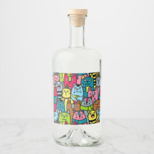 Cat and kittens liquor bottle label