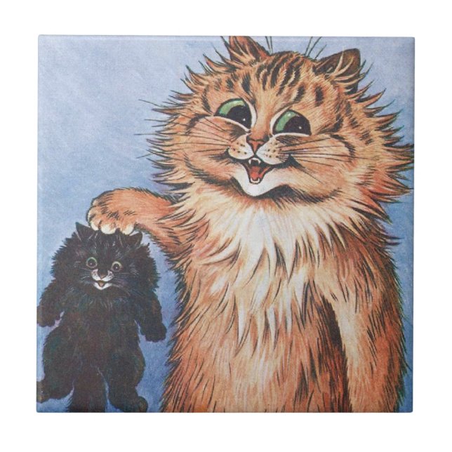 Cat and Kittens, Louis Wain Ceramic Tile (Front)