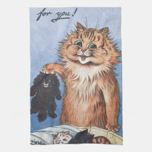 Cat and Kittens, Louis Wain Tea Towel