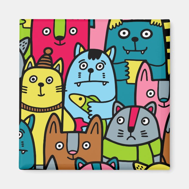 Cat and kittens magnet (Front)