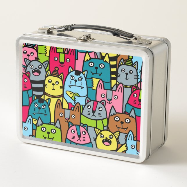 Cat and kittens metal lunch box (Front)