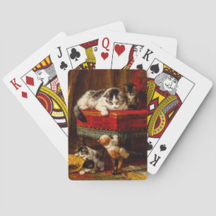Cat and Kittens Playing with Chair Cards