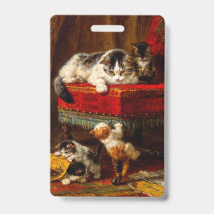 Cat and Kittens Playing with Chair ID Badge
