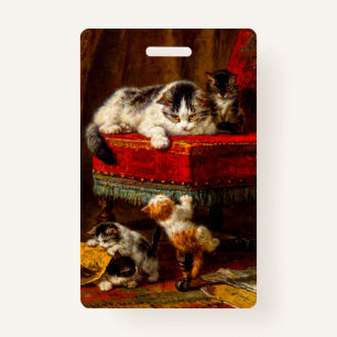 Cat and Kittens Playing with Chair ID Badge