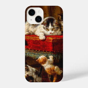 Cat and Kittens Playing with Chair iPhone 14 Case