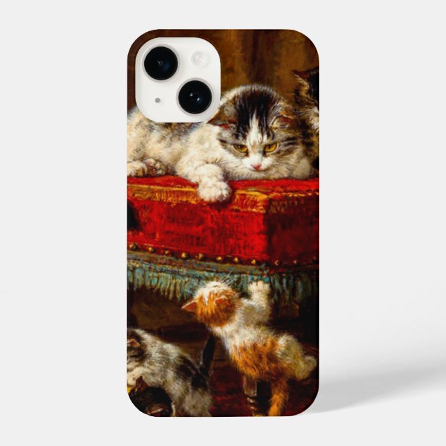 Cat and Kittens Playing with Chair iPhone Case (Back)