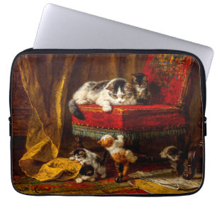 Cat and Kittens Playing with Chair Laptop Sleeve