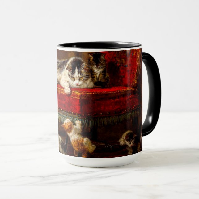 Cat and Kittens Playing with Chair Mug (Front Right)