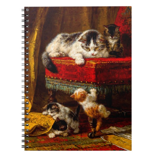 Cat and Kittens Playing with Chair Notebook (Front)