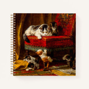 Cat and Kittens Playing with Chair Notebook