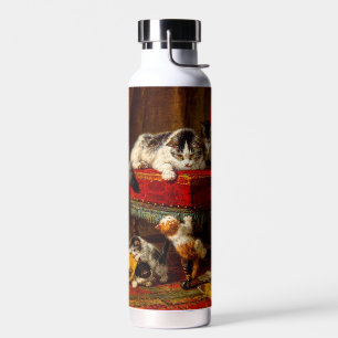 Cat and Kittens Playing with Chair Water Bottle