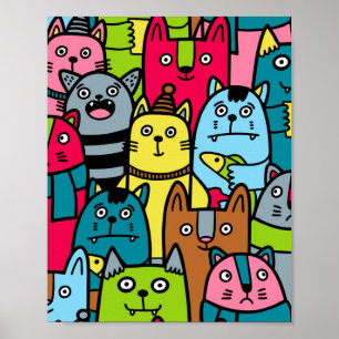 Cat and kittens poster